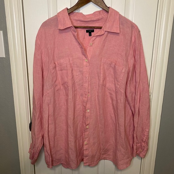 Talbots Tops - Talbots Woman 3x Pink 100% Linen Button Down Shirt Long Sleeve Blouse